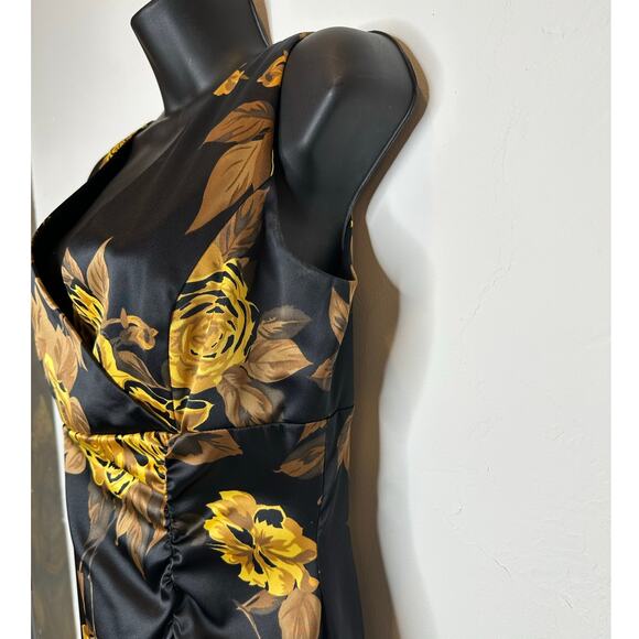 Donna Ricco Black/Gold Floral Sleeveless ruched side Sheath Dress size 8 - Picture 6 of 10